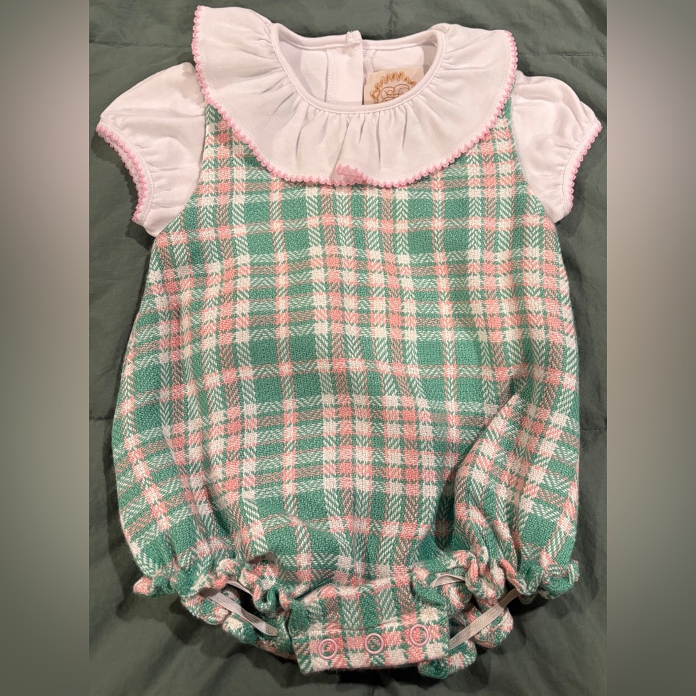 The Beaufort Bonnet Company Pink & Mint Plaid Short-Sleeve Romper